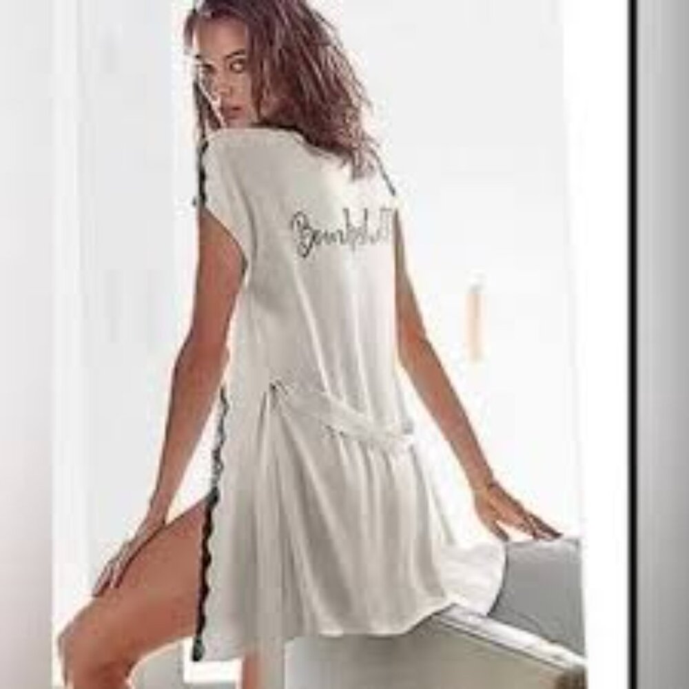 Victoria's Secret Bombshell Robe Womens M Lace Trim Rhinestone Kimono Sleepware